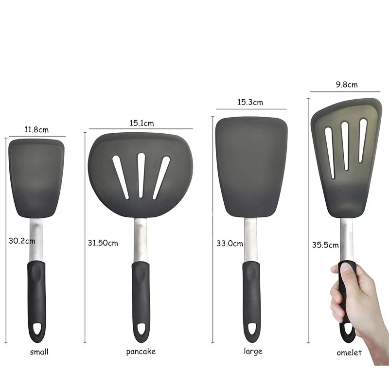 Silicone Turner Spatula Set – Extra Large Wide Flexible Heat Resistant Cooking Turners – Perfect for Flipping Pancakes, Eggs, Fish & Burgers 1 Set