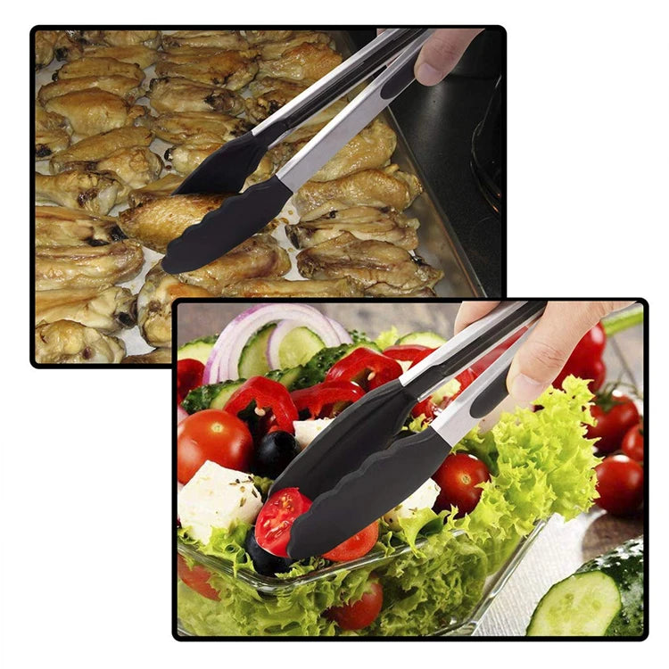 Locking Silicone Kitchen Tongs with Stainless Steel Handles – Non-Stick BBQ & Cooking Tongs – Best for Grilling, Frying & Serving – Available in Black & Red, 9 or 12 Inch