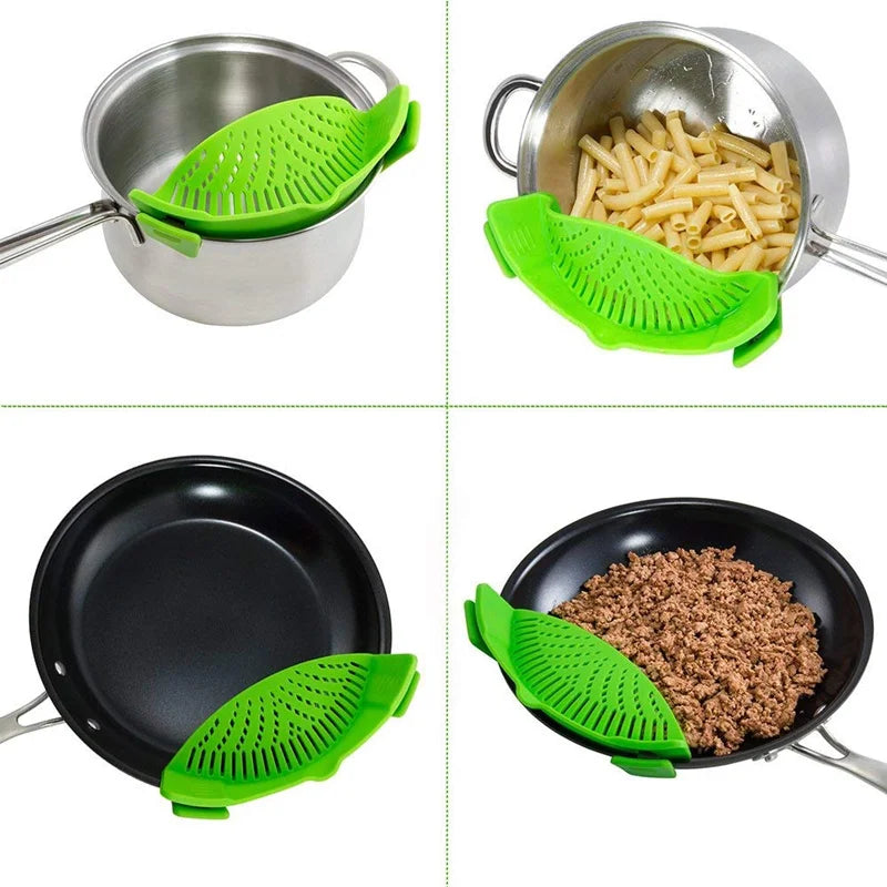 Universal Silicone Clip-On Pot Strainer – Anti-Spill Pasta Strainer for Pots & Pans – Great for Draining Pasta, Rice & Vegetables – Available in Black, Red & Green Colours