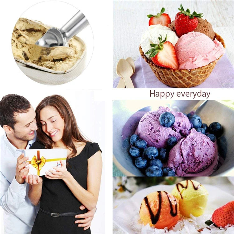Non-Stick Anti-Freeze Stainless Steel Ice Cream Scoop – Melon Baller & Cookie Dough Scoop – Perfect for Ice Cream, Sorbet & Desserts – Available in Silver, Black & Frosted Silver Colours
