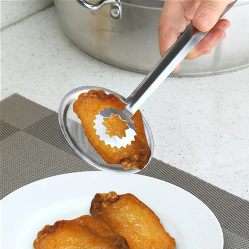 Stainless Steel Frying Oil Strainer Tong Clip – Fine Mesh Filter Spoon & Food Tongs – Best for Frying, Blanching & Serving
