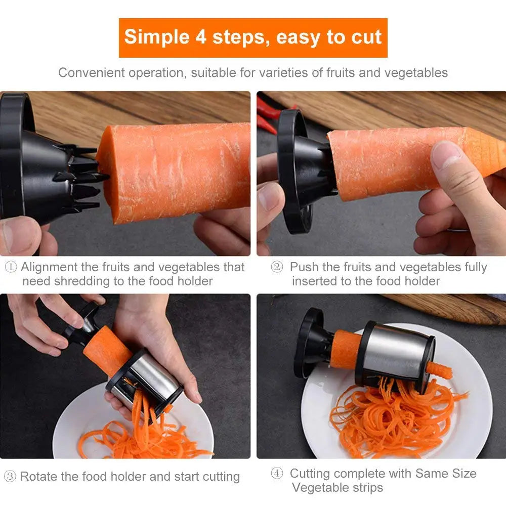 Manual Stainless Steel Spiralizer – Handheld Veggie Spiral Cutter & Courgette Noodle Maker – Perfect for Courgetti, Carrot Noodles & Salads