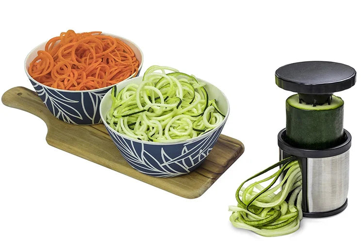 Manual Stainless Steel Spiralizer – Handheld Veggie Spiral Cutter & Courgette Noodle Maker – Perfect for Courgetti, Carrot Noodles & Salads