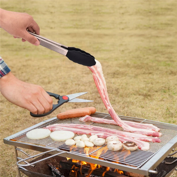 Locking Silicone Kitchen Tongs with Stainless Steel Handles – Non-Stick BBQ & Cooking Tongs – Best for Grilling, Frying & Serving – Available in Black & Red, 9 or 12 Inch