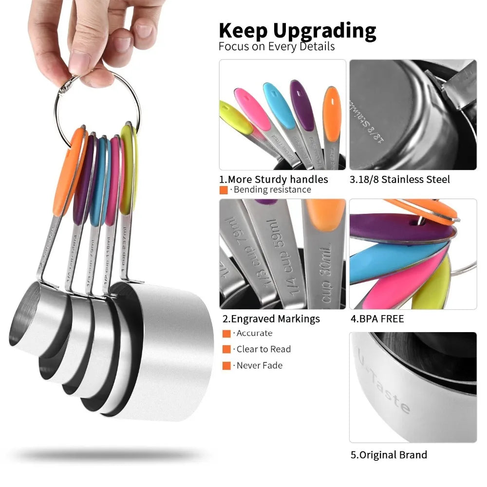 Stainless Steel Measuring Cups and Spoons Set (10 Piece)