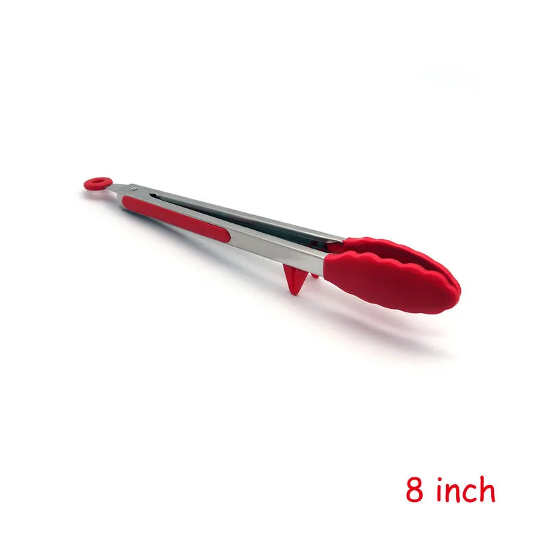 Heat Resistant Stainless Steel Cooking Tongs with Silicone Tips – Self-Standing Kitchen & BBQ Tongs – Perfect for Salads, Grilling & Serving – Available in Black & Red, 8 or 12 Inch