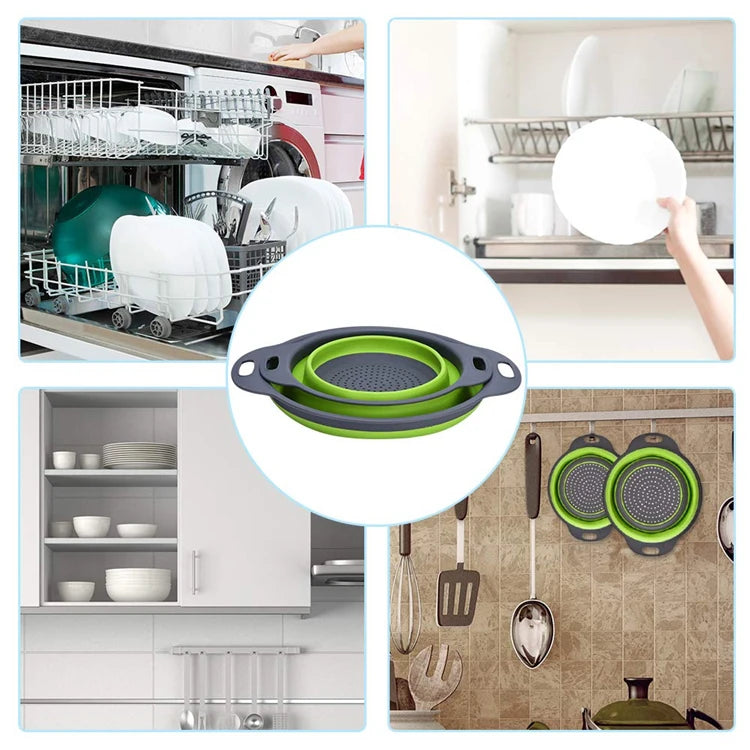 Round Folding Colander – Collapsible Fruit & Vegetable Washing Drain Basket – Best for Rinsing Produce & Draining Pasta – Available in Green, Red, Orange & Blue Colours