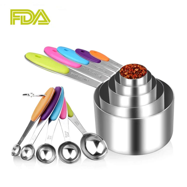 Stainless Steel Measuring Cups and Spoons Set (10 Piece)