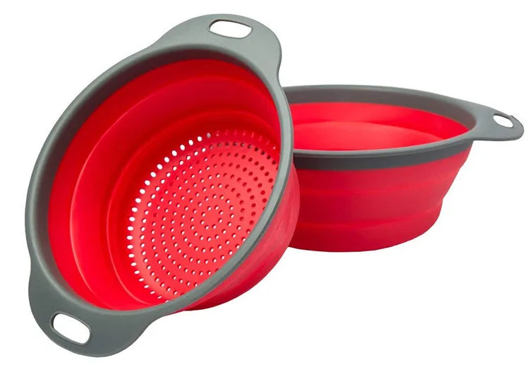 Round Folding Colander – Collapsible Fruit & Vegetable Washing Drain Basket – Best for Rinsing Produce & Draining Pasta – Available in Green, Red, Orange & Blue Colours