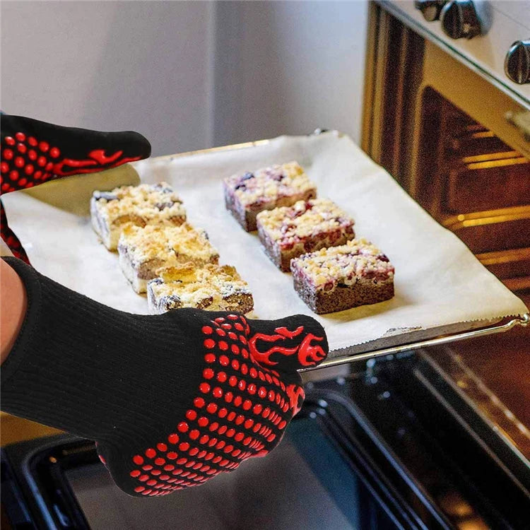 Extreme Heat Resistant BBQ Grill Gloves up to 800°C – Non-Slip Silicone Oven Mitts & Cooking Gloves – Best for Grilling, Baking & Handling Hot Pans