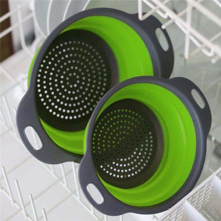 Round Folding Colander – Collapsible Fruit & Vegetable Washing Drain Basket – Best for Rinsing Produce & Draining Pasta – Available in Green, Red, Orange & Blue Colours