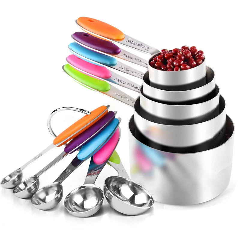 Stainless Steel Measuring Cups and Spoons Set (10 Piece) black