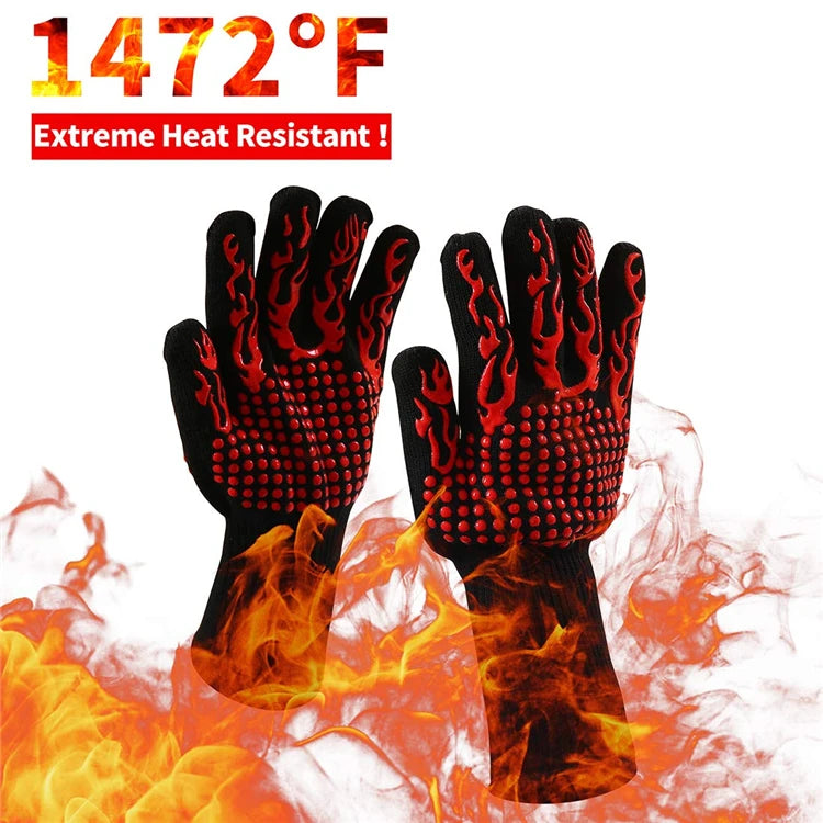 Extreme Heat Resistant BBQ Grill Gloves up to 800°C – Non-Slip Silicone Oven Mitts & Cooking Gloves – Best for Grilling, Baking & Handling Hot Pans