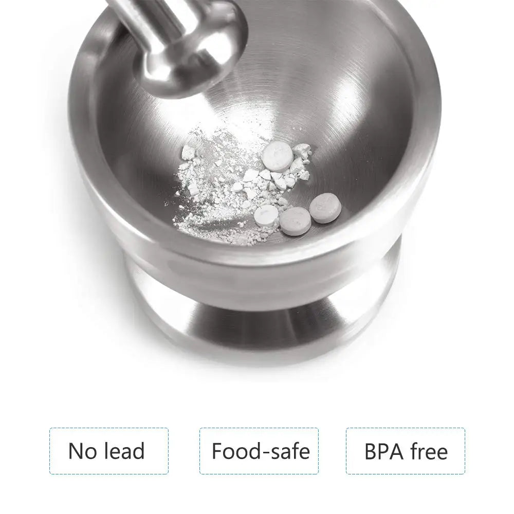 Stainless Steel Mortar & Pestle (2-Piece Set) – Spice, Herb & Pill Crusher