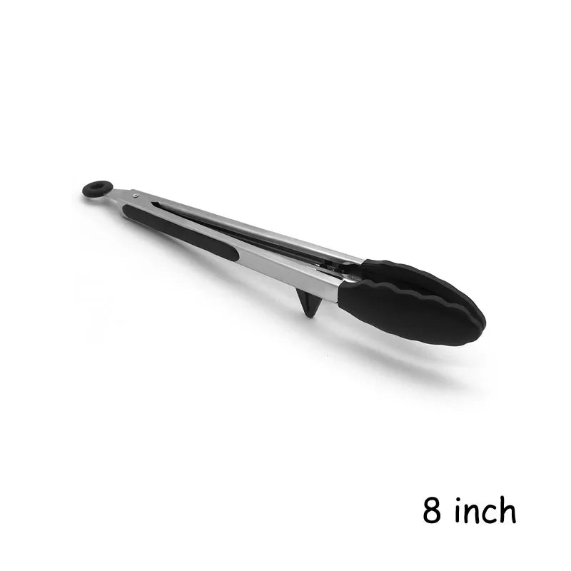 Heat Resistant Stainless Steel Cooking Tongs with Silicone Tips – Self-Standing Kitchen & BBQ Tongs – Perfect for Salads, Grilling & Serving – Available in Black & Red, 8 or 12 Inch