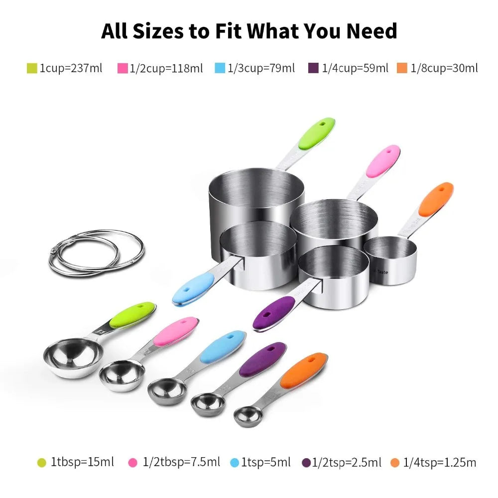 Stainless Steel Measuring Cups and Spoons Set (10 Piece)