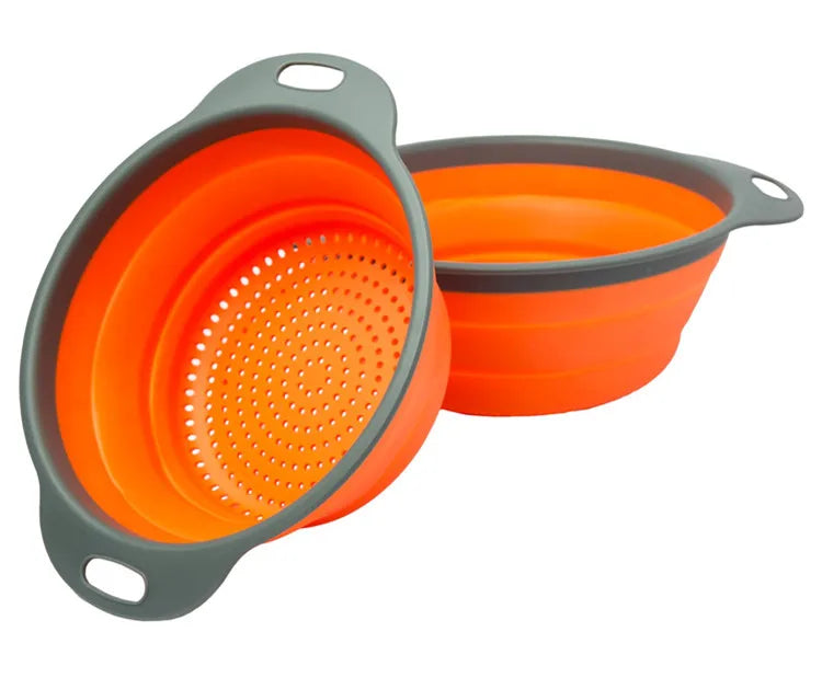 Round Folding Colander – Collapsible Fruit & Vegetable Washing Drain Basket – Best for Rinsing Produce & Draining Pasta – Available in Green, Red, Orange & Blue Colours