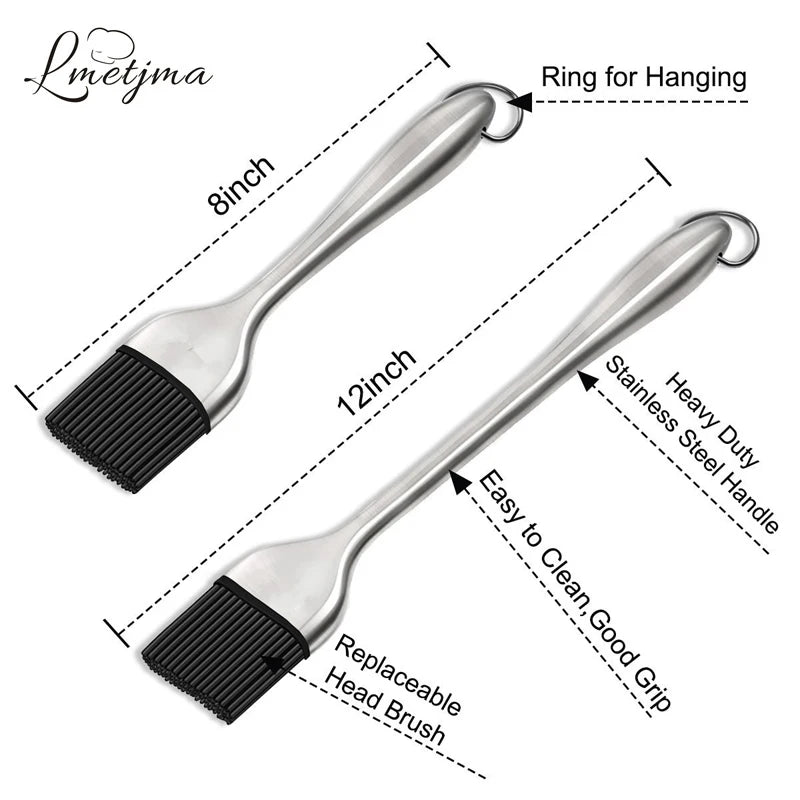 Silicone BBQ Basting Brush with Stainless Steel Handle – Pastry & Oil Brush for Grilling & Roasting – Best for Marinades, Glazes & Butter – Available in 20cm & 30cm