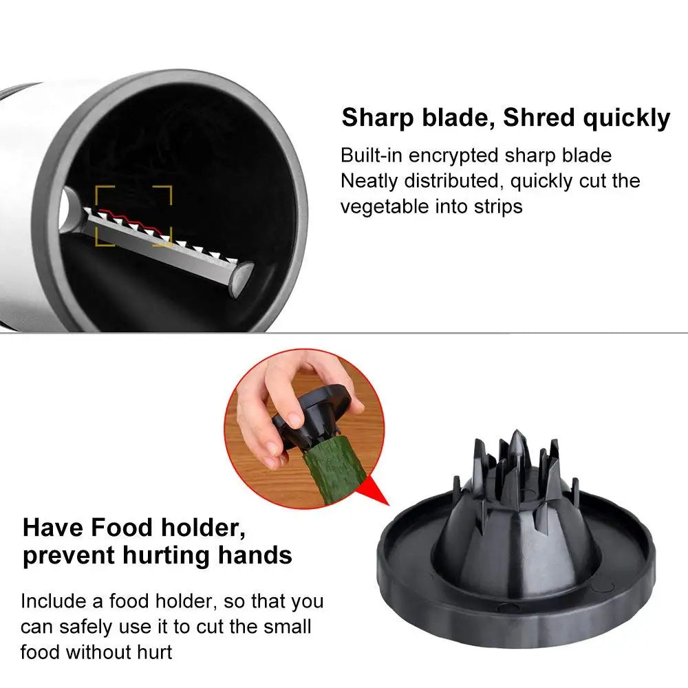 Manual Stainless Steel Spiralizer – Handheld Veggie Spiral Cutter & Courgette Noodle Maker – Perfect for Courgetti, Carrot Noodles & Salads