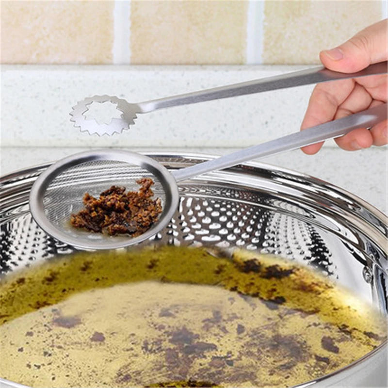 Stainless Steel Frying Oil Strainer Tong Clip – Fine Mesh Filter Spoon & Food Tongs – Best for Frying, Blanching & Serving