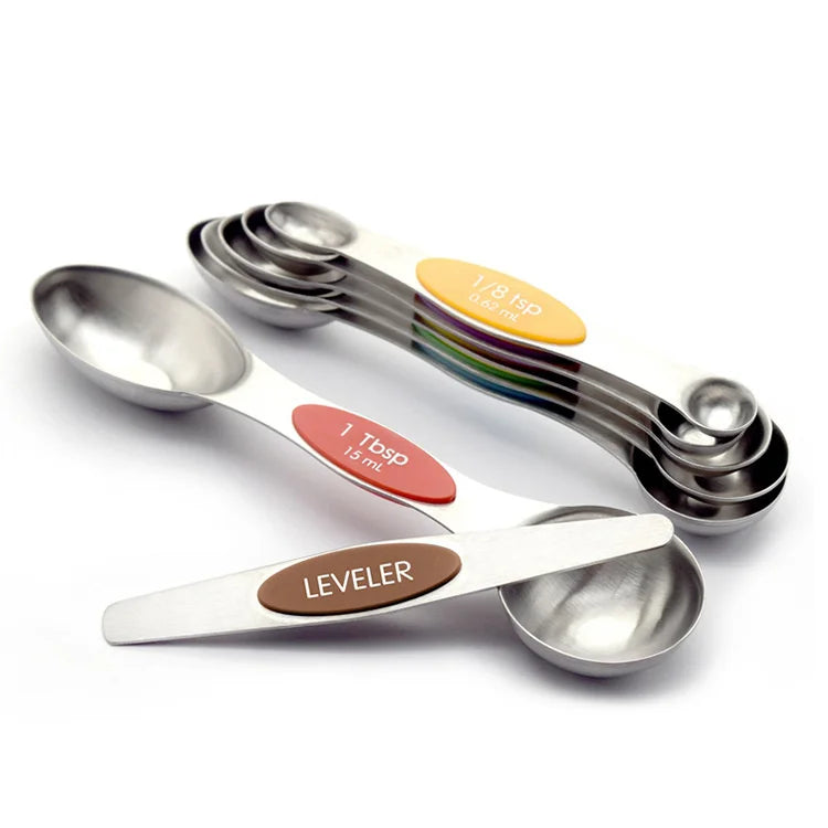 7 Piece Magnetic Stainless Steel Measuring Spoon Set with Leveller – Double-Sided Measuring Spoons – Best for Cooking & Baking – Available in Red & Black Colours