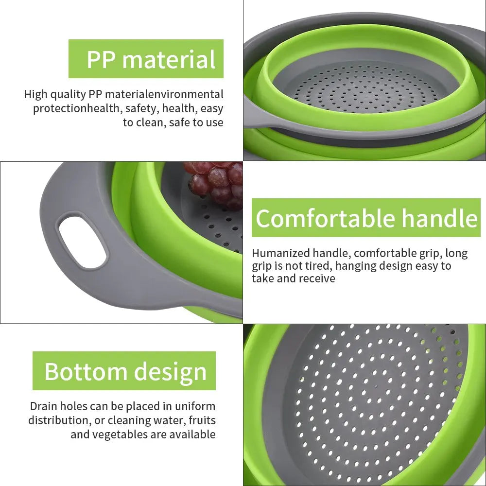 Round Folding Colander – Collapsible Fruit & Vegetable Washing Drain Basket – Best for Rinsing Produce & Draining Pasta – Available in Green, Red, Orange & Blue Colours