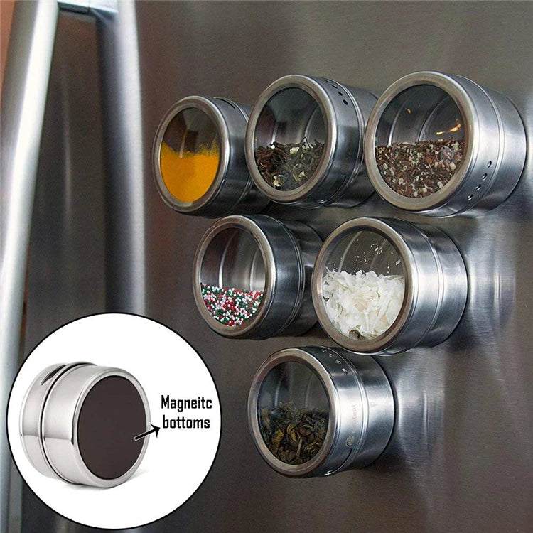 Magnetic Stainless Steel Spice Jars with Labels & Chalk Pen – Seasoning Tins & Spice Storage – Best for Fridge & Metal Boards – Available in 8 to 24 Pieces