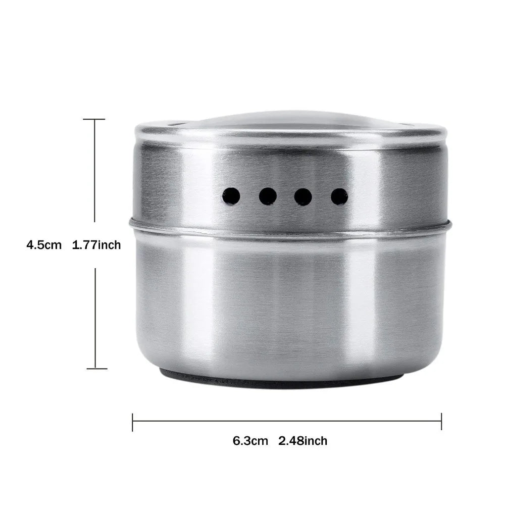 Magnetic Stainless Steel Spice Jars with Labels & Chalk Pen – Seasoning Tins & Spice Storage – Best for Fridge & Metal Boards – Available in 8 to 24 Pieces