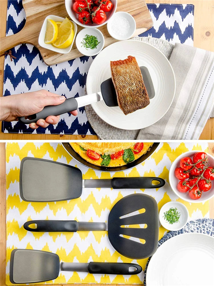 Silicone Turner Spatula Set – Extra Large Wide Flexible Heat Resistant Cooking Turners – Perfect for Flipping Pancakes, Eggs, Fish & Burgers