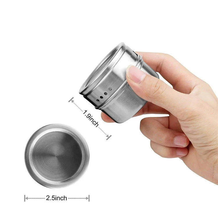 Magnetic Stainless Steel Spice Jars with Labels & Chalk Pen – Seasoning Tins & Spice Storage – Best for Fridge & Metal Boards – Available in 8 to 24 Pieces