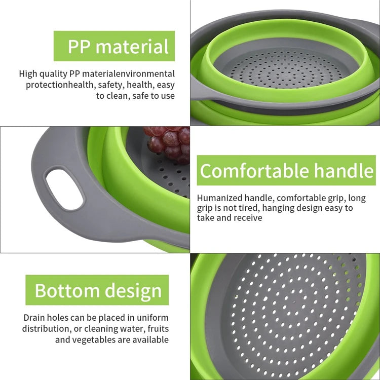 Round Folding Colander – Collapsible Fruit & Vegetable Washing Drain Basket – Best for Rinsing Produce & Draining Pasta – Available in Green, Red, Orange & Blue Colours
