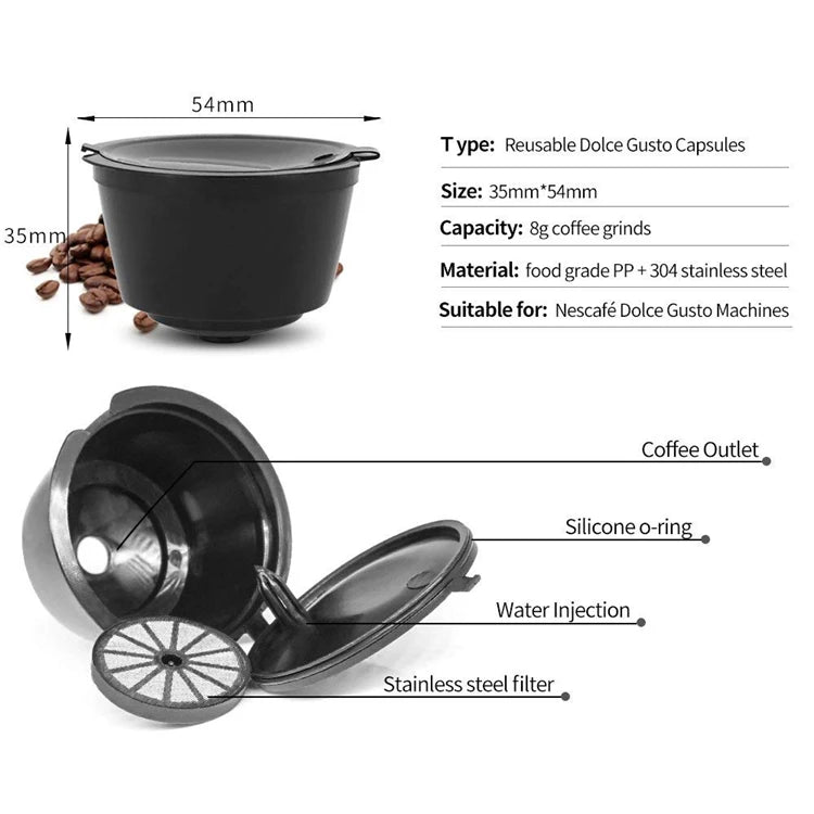 Refillable Reusable Coffee Capsules – BPA-Free Coffee Pods with Stainless Steel Filter – Great for Using Your Own Ground Coffee
