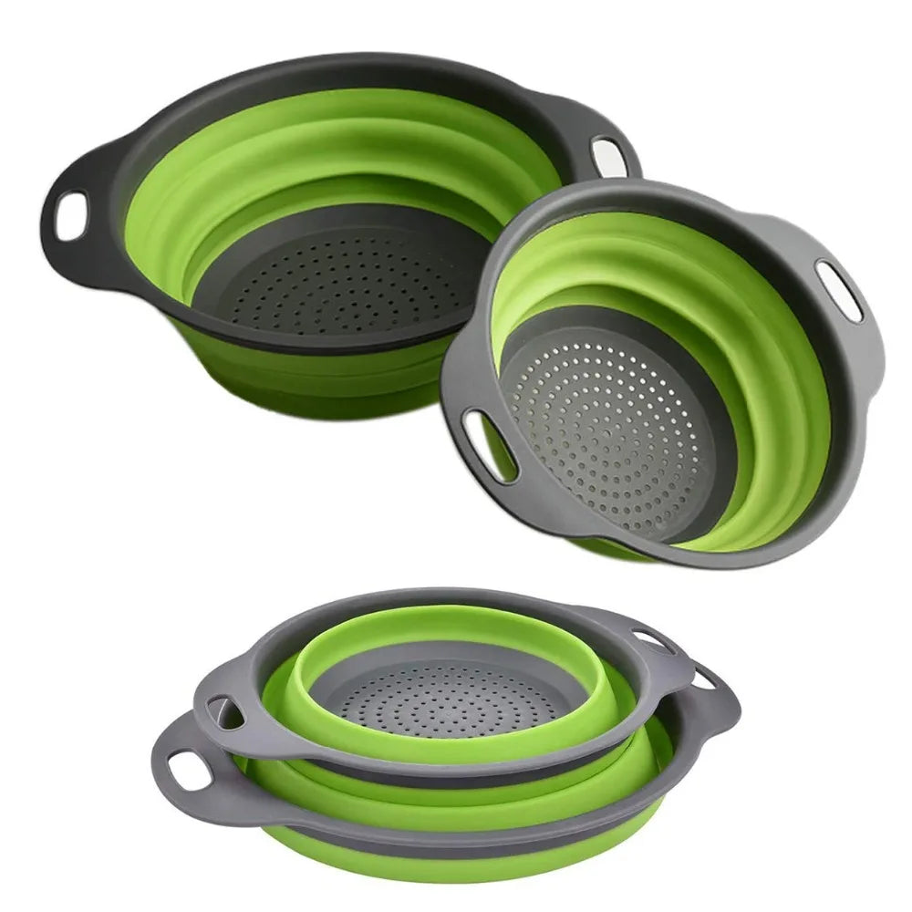 Round Folding Colander – Collapsible Fruit & Vegetable Washing Drain Basket – Best for Rinsing Produce & Draining Pasta – Available in Green, Red, Orange & Blue Colours