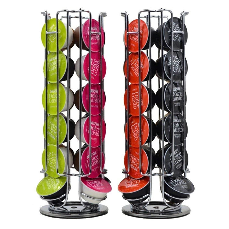 360° Rotating Stainless Steel Coffee Capsule Holder – 24 Pod Carousel Stand & Storage Rack – Best for Organising Coffee Pods on the Worktop – Available for Large Round or Small Capsules