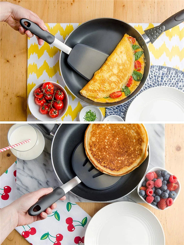 Silicone Turner Spatula Set – Extra Large Wide Flexible Heat Resistant Cooking Turners – Perfect for Flipping Pancakes, Eggs, Fish & Burgers