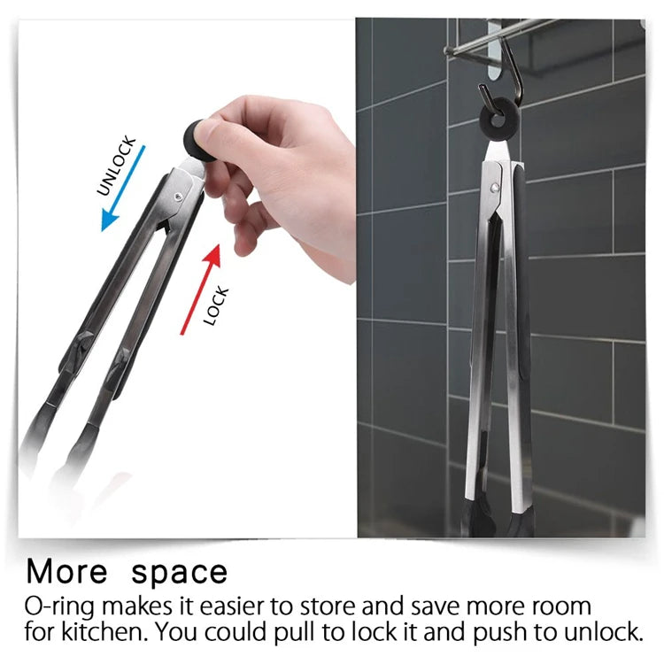 Heat Resistant Stainless Steel Cooking Tongs with Silicone Tips – Self-Standing Kitchen & BBQ Tongs – Perfect for Salads, Grilling & Serving – Available in Black & Red, 8 or 12 Inch