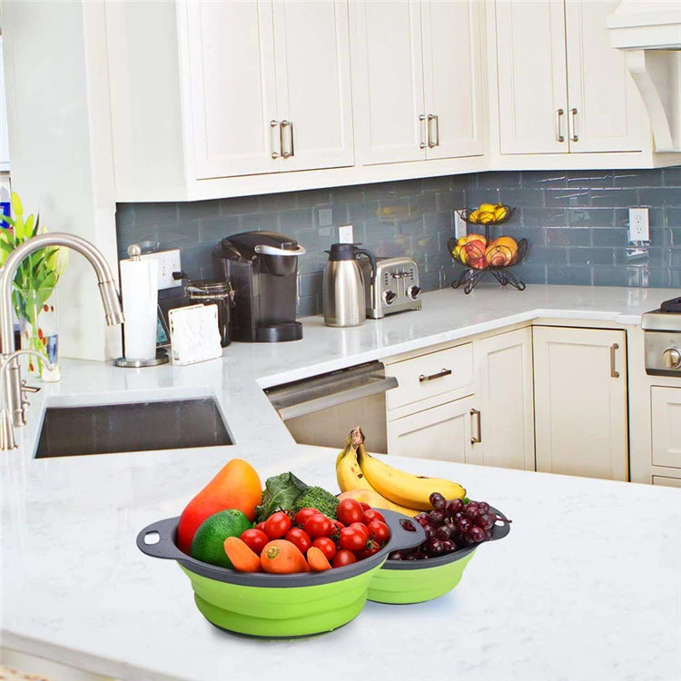 Round Folding Colander – Collapsible Fruit & Vegetable Washing Drain Basket – Best for Rinsing Produce & Draining Pasta – Available in Green, Red, Orange & Blue Colours