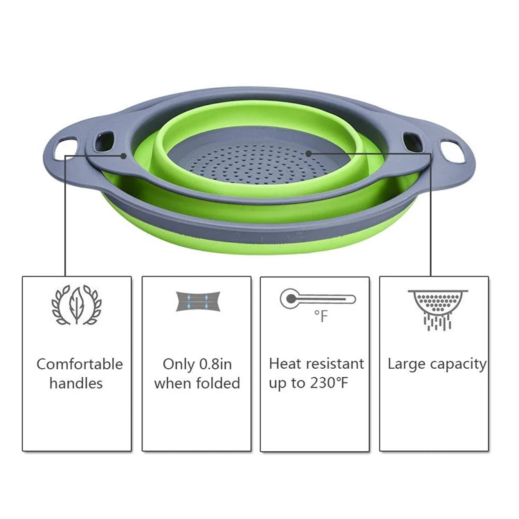 Round Folding Colander – Collapsible Fruit & Vegetable Washing Drain Basket – Best for Rinsing Produce & Draining Pasta – Available in Green, Red, Orange & Blue Colours