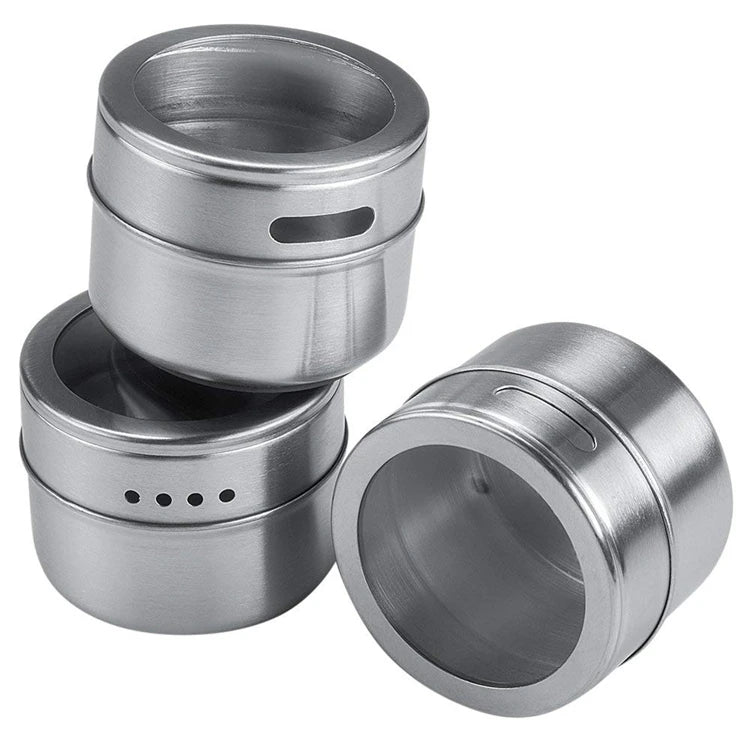 Magnetic Stainless Steel Spice Jars with Labels & Chalk Pen – Seasoning Tins & Spice Storage – Best for Fridge & Metal Boards – Available in 8 to 24 Pieces