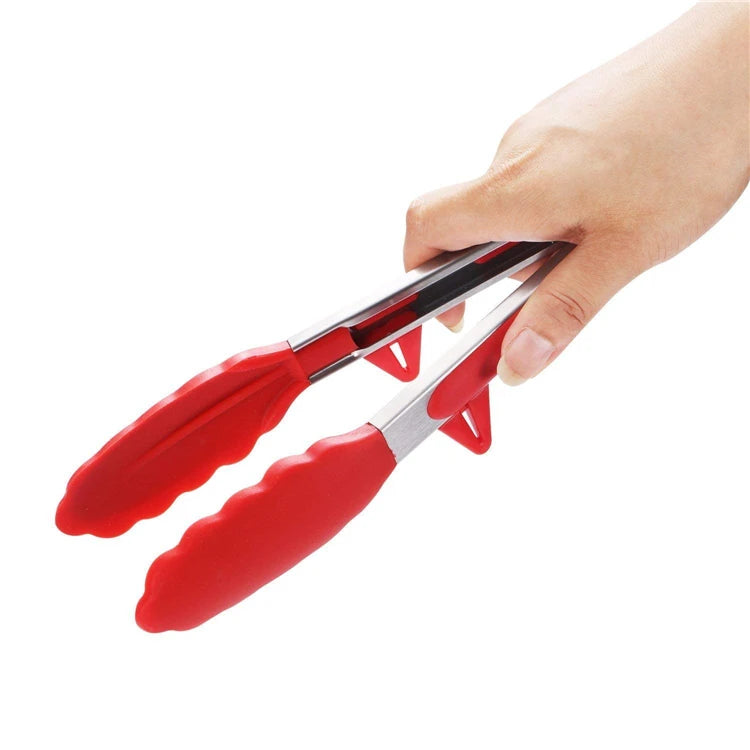 Heat Resistant Stainless Steel Cooking Tongs with Silicone Tips – Self-Standing Kitchen & BBQ Tongs – Perfect for Salads, Grilling & Serving – Available in Black & Red, 8 or 12 Inch