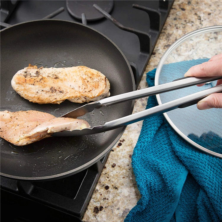 Stainless Steel Kitchen Tongs with Non-Slip Grip – Locking Grill & Salad Tongs – Perfect for BBQ, Steak & Serving Bread – Available in 9 Inch, 12 Inch, 14 Inch & 16 Inch