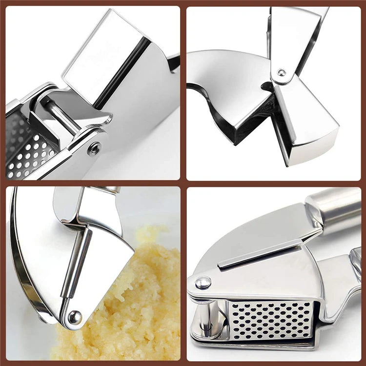 Stainless Steel Garlic Press with Silicone Garlic Peeler Roller – Rust Proof Garlic Mincer & Crusher Kit – Great for Crushing, Mincing & Peeling Garlic