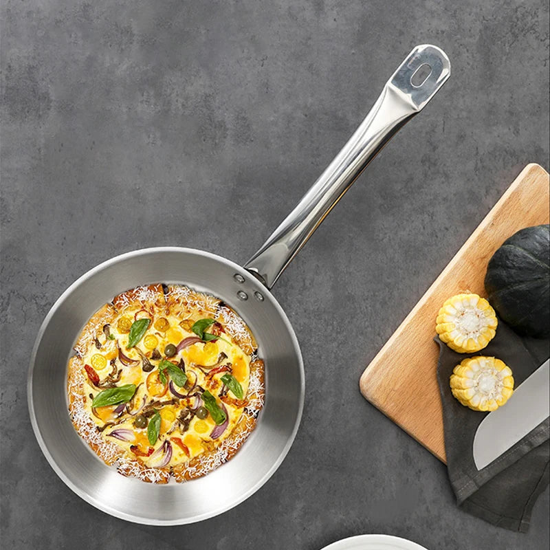 Stainless Steel Skillet with Comfortable Ergonomic Long Handle – Designed for Searing and Grilling Meats, Fish & Vegetables & Daily Pan-Based Dishes – Durable Skillet for Various Culinary Tasks