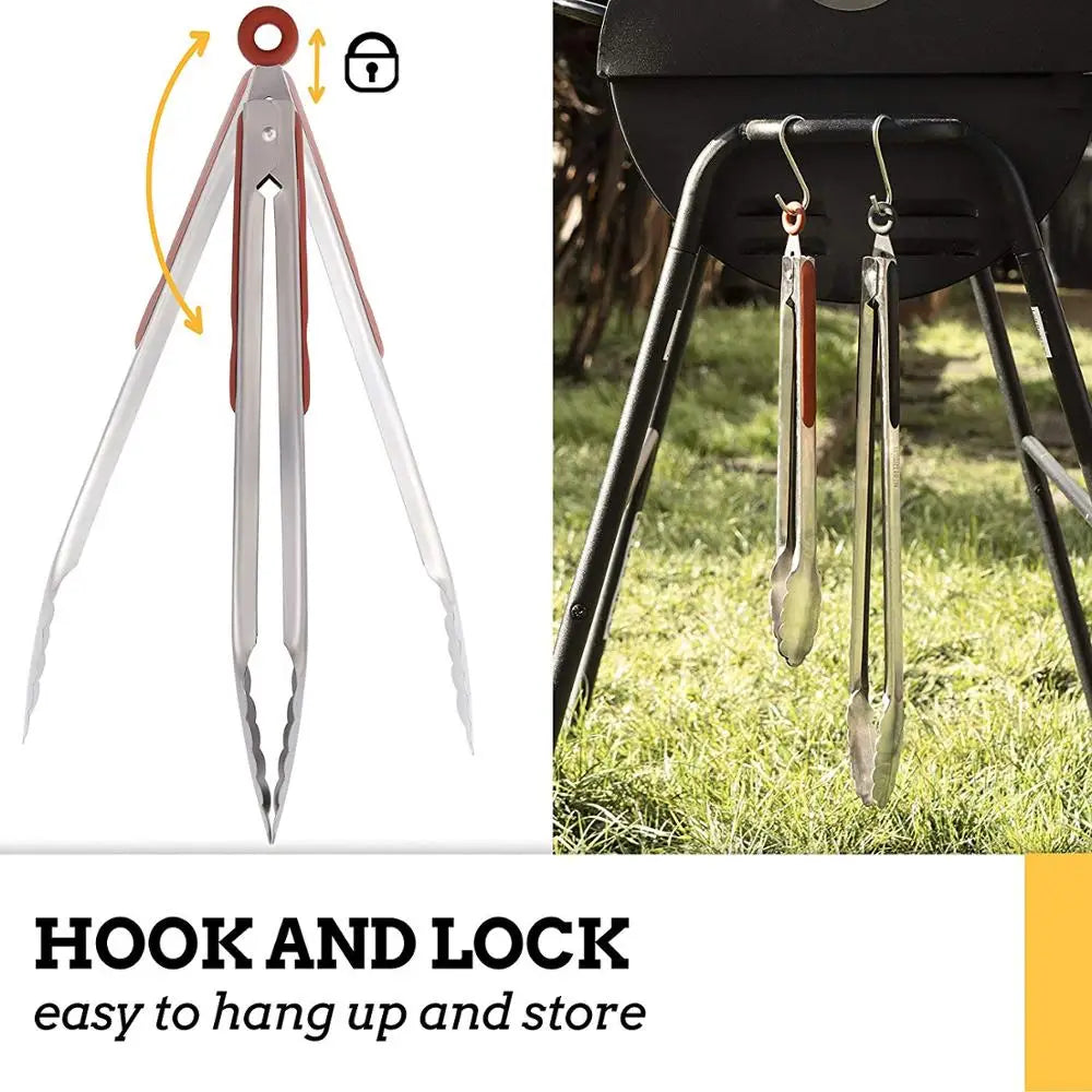 Stainless Steel Kitchen Tongs with Non-Slip Grip – Locking Grill & Salad Tongs – Perfect for BBQ, Steak & Serving Bread – Available in 9 Inch, 12 Inch, 14 Inch & 16 Inch