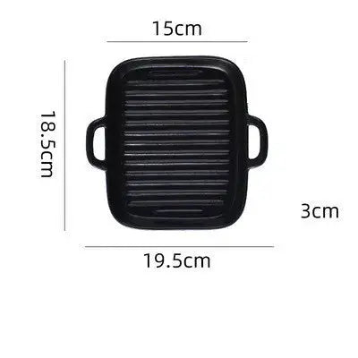 Rectangular Ceramic Baking Tray with Dual Handles – High-Temperature Resistant Porcelain Tray for Baking, Roasting, Chicken Wings, Vegetables, Desserts & Daily Meals – Non-Slip Bottom & Stackable Design for Oven, Microwave, Dishwasher & Refrigerator Black(small)