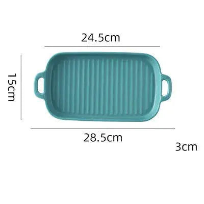 Rectangular Ceramic Baking Tray with Dual Handles – High-Temperature Resistant Porcelain Tray for Baking, Roasting, Chicken Wings, Vegetables, Desserts & Daily Meals – Non-Slip Bottom & Stackable Design for Oven, Microwave, Dishwasher & Refrigerator Blue(Large)