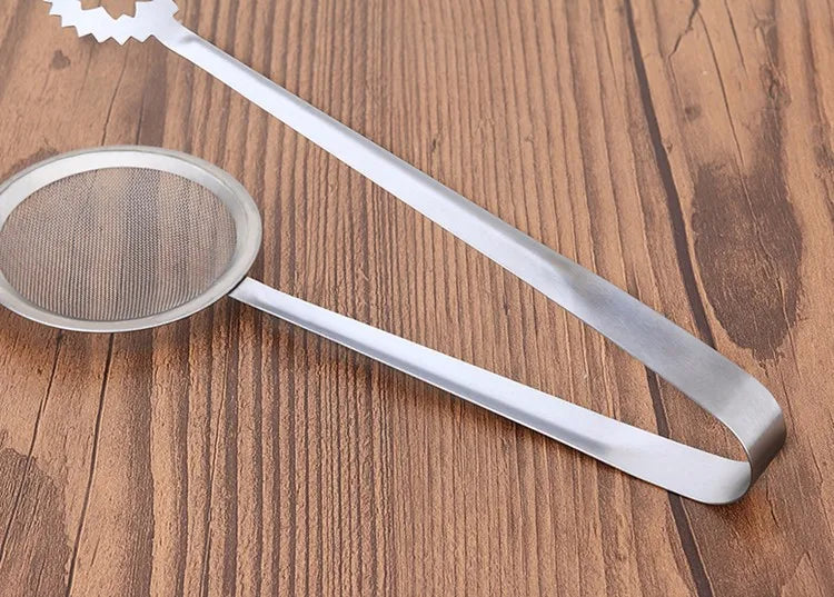 Stainless Steel Frying Oil Strainer Tong Clip – Fine Mesh Filter Spoon & Food Tongs – Best for Frying, Blanching & Serving