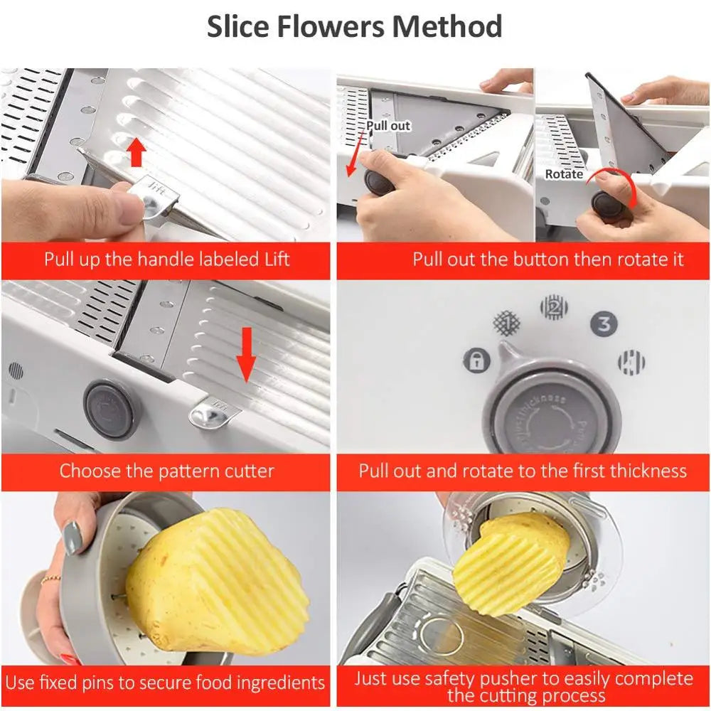 18-in-1 Adjustable Mandoline Slicer with Stainless Steel Blades