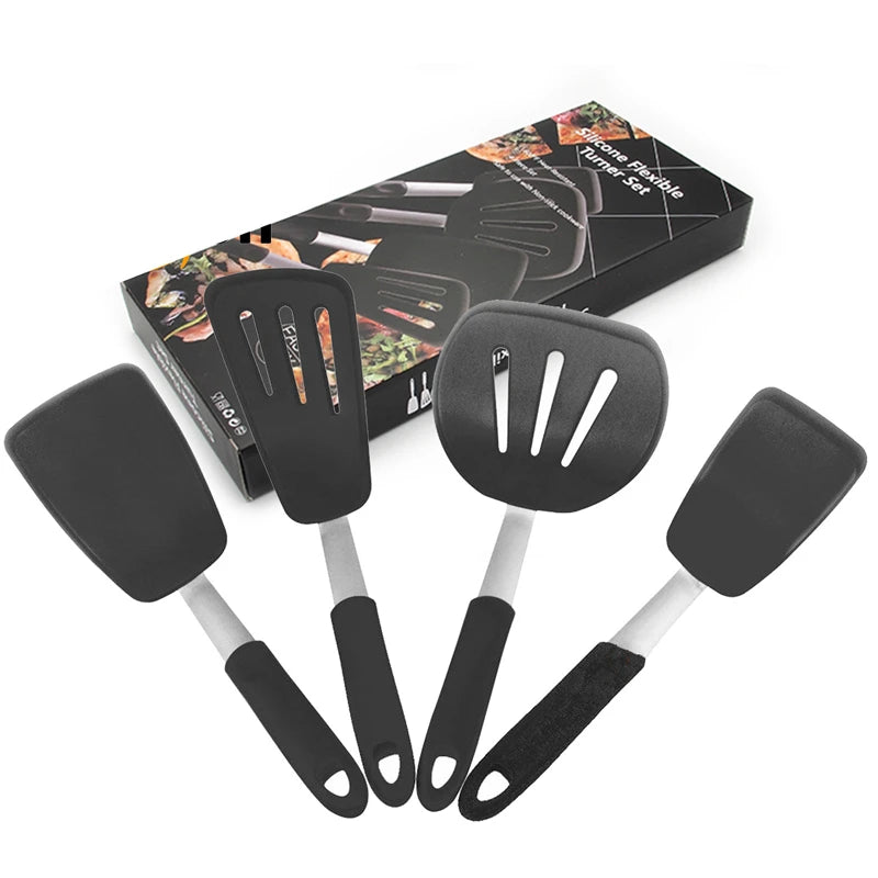 Silicone Turner Spatula Set – Extra Large Wide Flexible Heat Resistant Cooking Turners – Perfect for Flipping Pancakes, Eggs, Fish & Burgers