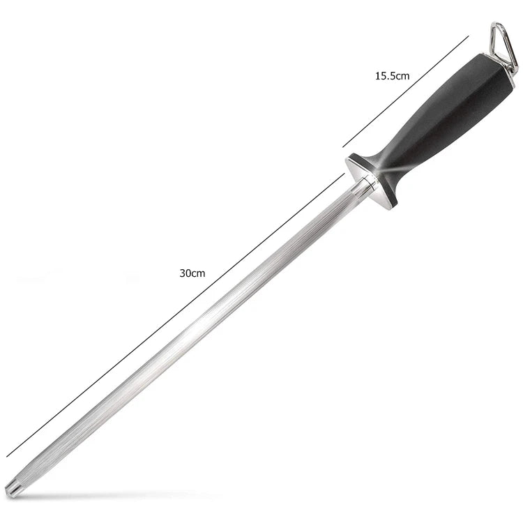 12 Inch Diamond Knife Sharpening Rod – Stainless Steel Honing Steel for Kitchen Knives – Great for Keeping Chef Knives Sharp